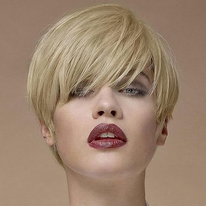 Becus Short Blonde Pixie Cut Wig with Bangs Synthetic Hair Short