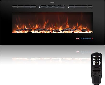 50 Inch Electric Fireplace, Recessed & Wall Mounted Fireplace with 13 Flame Colors, 5 Flame Brightness Levels, Fireplace Heater 750W/1500W with Touch Panel & Remote Control, Timer