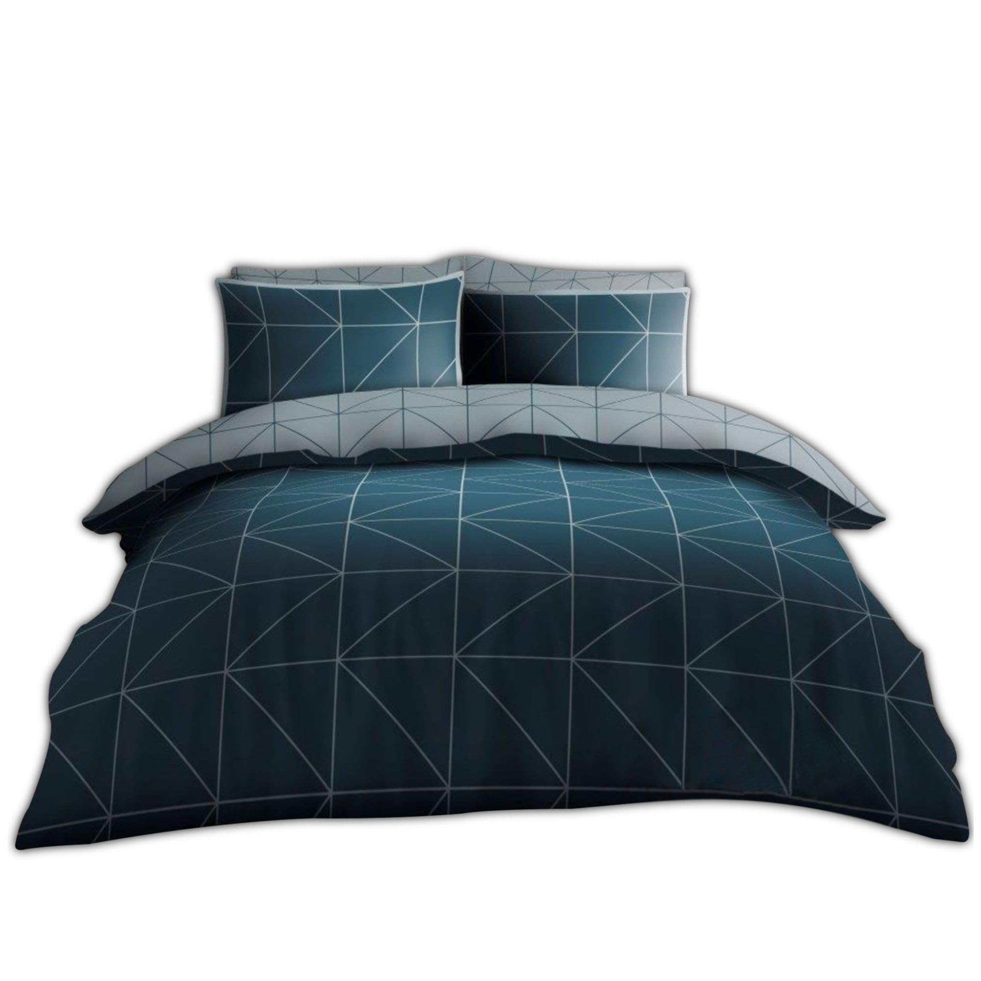 VELVETIO Geometric Duvet Cover with Matching Fitted Sheet & Pillowcase, Ultra Soft Reversible Triangle Bedding Double Bedset, Polycotton 4 Pcs Complete Quilt Coverlet, Multi
