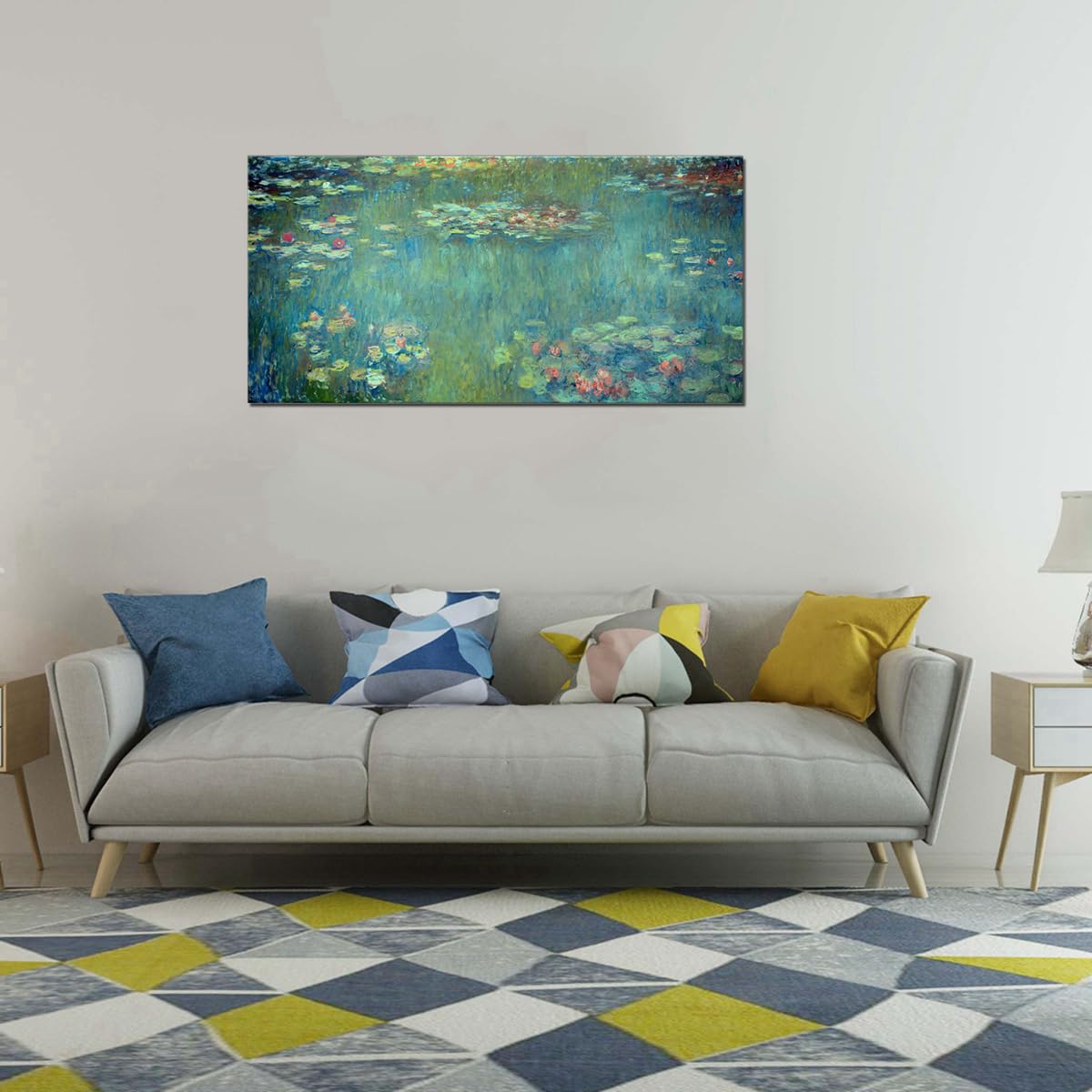 QBQT Flowers Artwork Living Room Wall Art Rustic Flora Water Lilies by Claude Monet Landscape Picture Canvas Painting for Home Decor Large Size Frame 20x40inch Bedroom Office Wall Decor