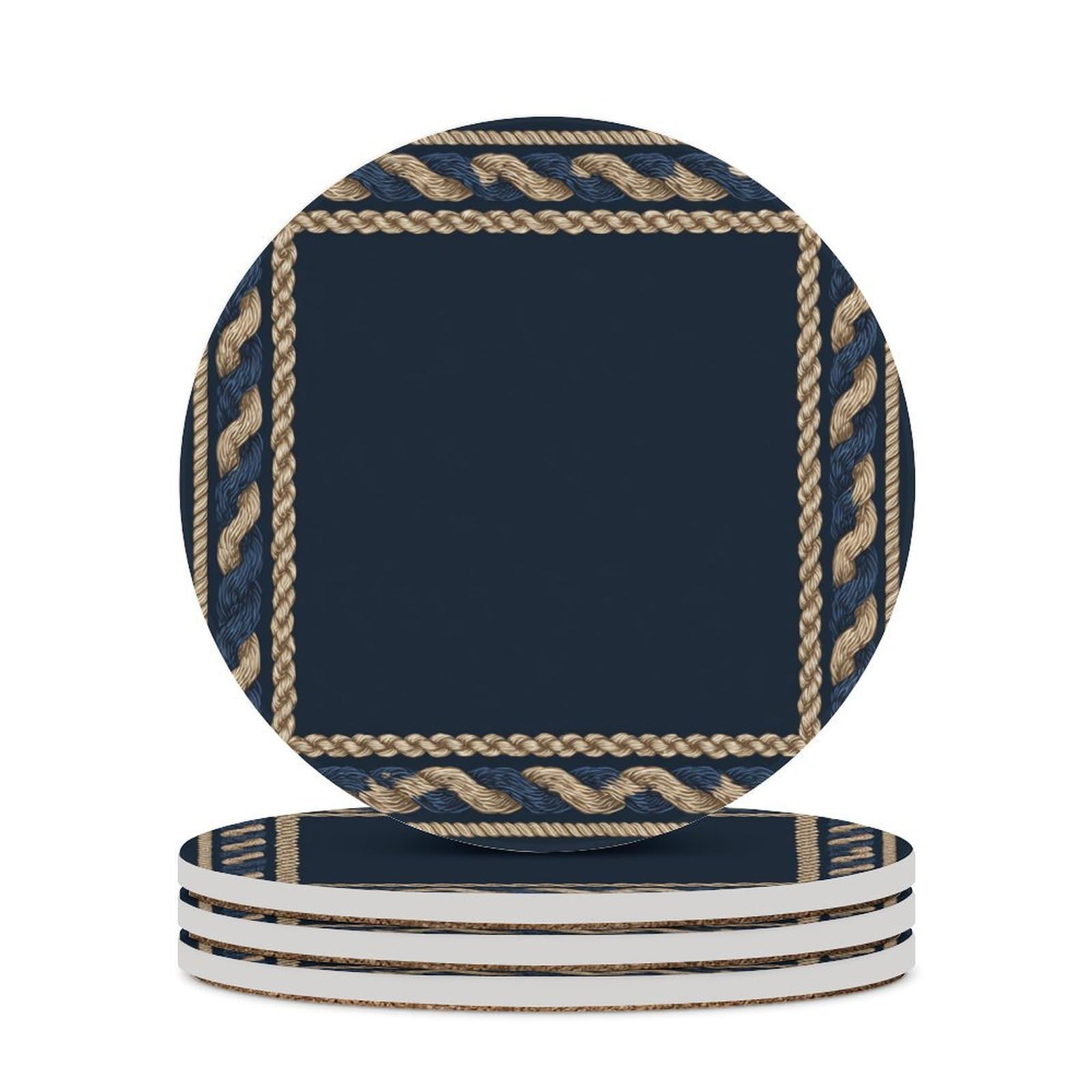 Luxury Navy Blue Beige Twisted Rope Texture Coasters Set of 4 Absorbent Coasters
