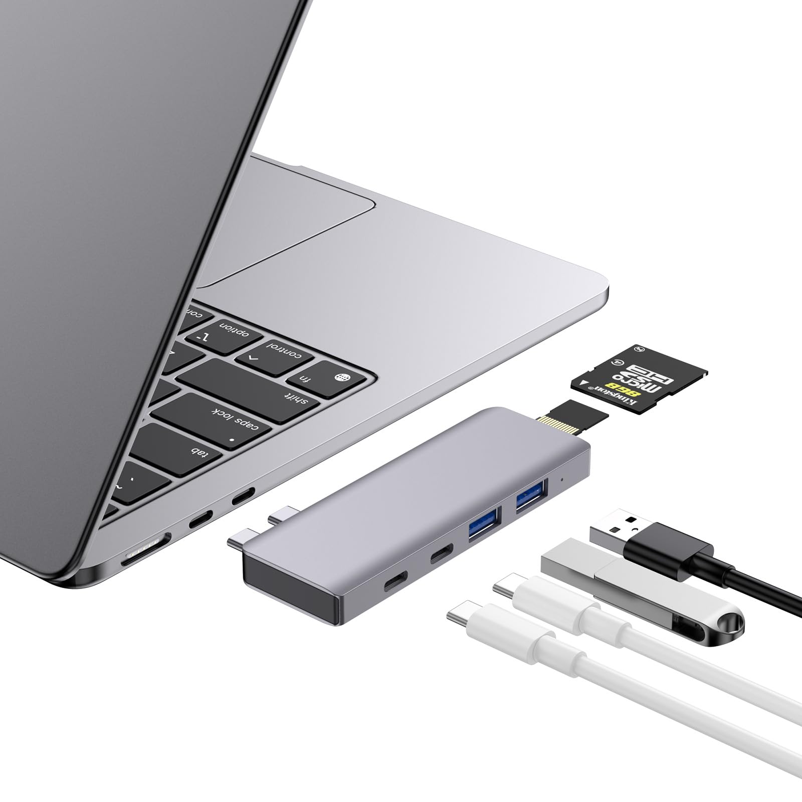 USB C Hub, 6 IN 2 USB C Adapter Thunderbolt 4 100W PD MacBook Air Pro M1-M4 | Thunderbolt 4 Hub • 100W PD • 40Gbps • USB C 3.0 • 2 USB A 3.0 • SD/TF Kartenleser • MacBook USB Adapter