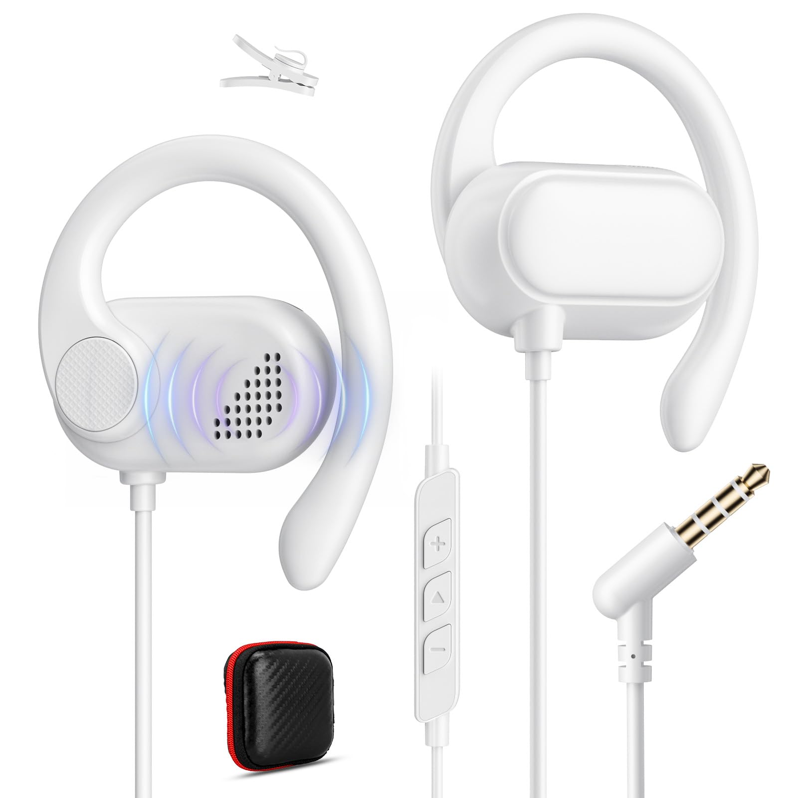 3.5mm Open-Ear Headphones with Earhook Mic & Volume Control, 4.9ft White | Wired Earbuds…