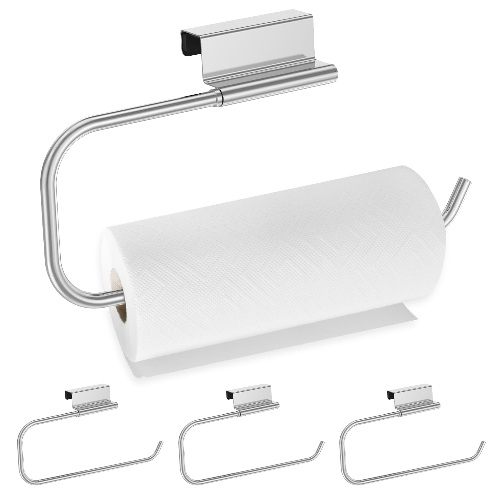 Bpyhebe Silver 4Pcs Paper Towel Holder For Cabinet Door,32×12Cm Waterproof Stainless Steel Kitchen Roll Holder For Bathroom,Laundry Room,Camper Under Sink Towel Storage Dispenser For Towels,Plastic Wrap,Tableware