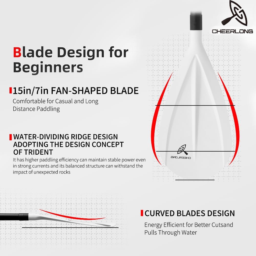 CHEERLONG SUP Paddle, Adjustable Length 63-86 inches, Black Fiberglass Grip, White Nylon Blades, Adjustable to a Comfortable Position, is a Perfect SUP Paddle