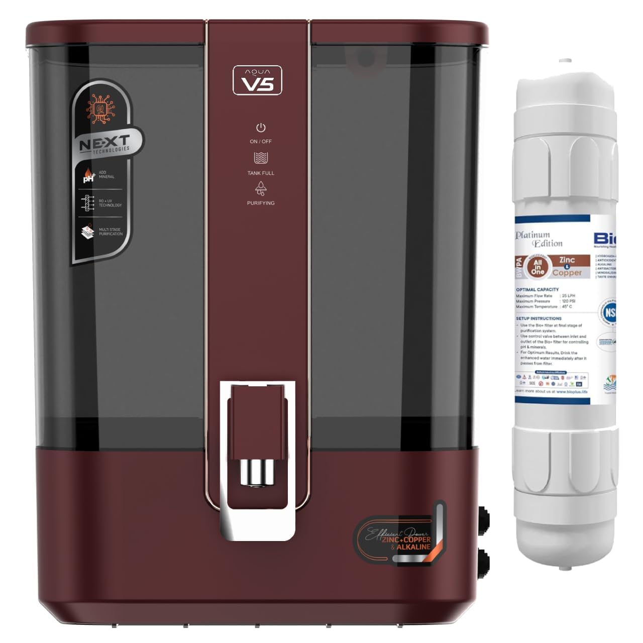 Aqua V5 Zinc Copper Alkaline RO Water Purifier | 10 Liter Storage | RO + UV + UF + Zinc + Copper + Alkaline + TDS Control | 3000 TDS | Best For Home and Office (Mirror Black) (Blue)-image-34