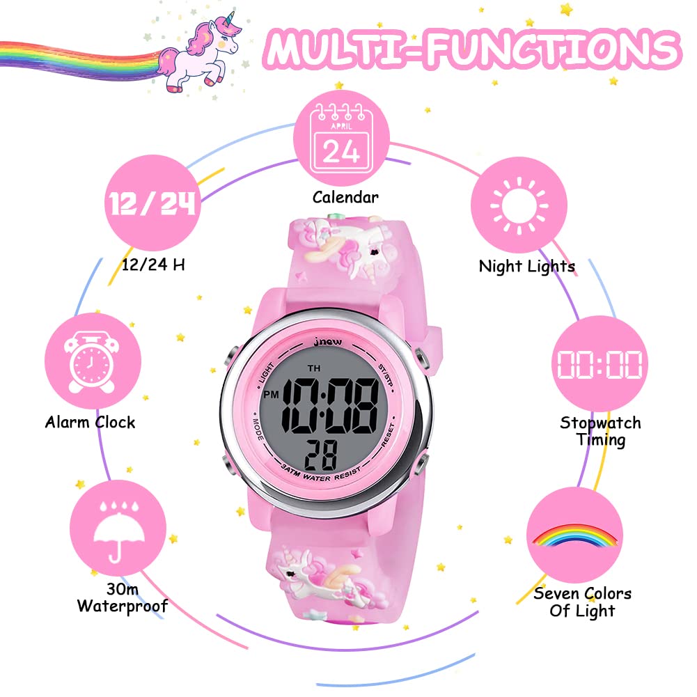 Vicloon Orologio Digitale per Bambini, Orologio da Polso per Ragazzi e Ragazze, Polso unicorno, Cartoni 3D Waterproof Retroilluminazione a 7 Colori, Visualizzazione Della Data e Dell'ora