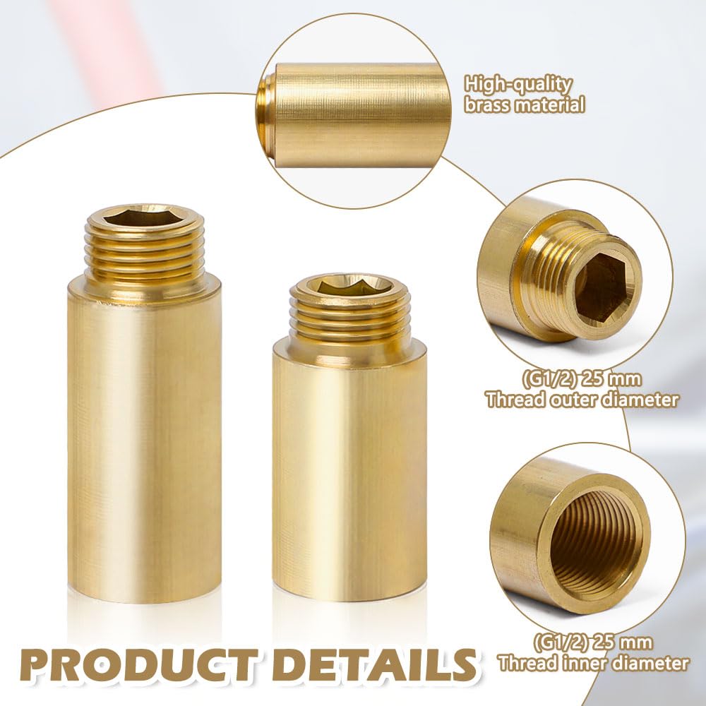 Hahnverlängerung 1/2 Zoll RohrverläNgerung Messing 1/2" Solide Gewindefitting Messing mit Innengewinde und AußEngewinde für Wasserhähne und Duschköpfe (40mm,50mm)