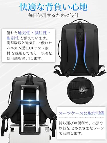 SPOSING ビジネスリュック メンズ マチ拡張可能!2層ポケット多機能収納 大容量 軽量 防水 3way バッグ 15.6インチ PC リュックサック USB充電ポート耐衝撃 防汚性 通気性 止水ファスナー バックパック 人気 おしゃれ 高校生 通学 出張 旅行 男女兼用 の商品画像 5