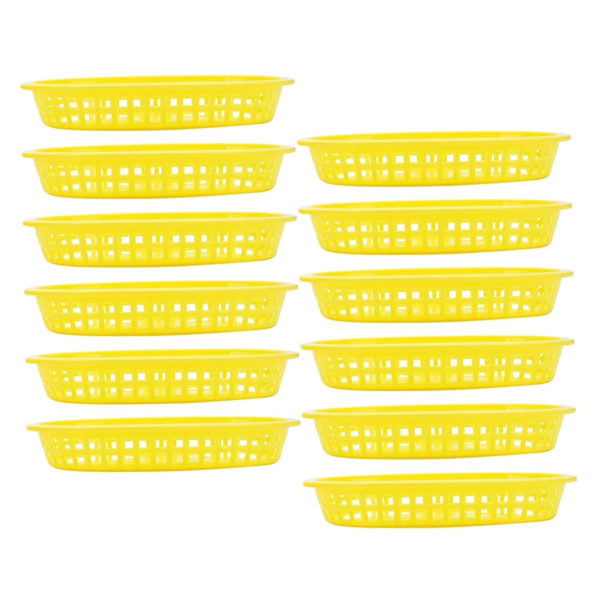 GRIRIW 12pcs Snack Basket Food Serving Tray Sandwiches Basket Fry Tray Wire Bread Basket Serving Baskets French Fries Reusable Basket Reusable Chip Basket Yellow Plastic re-usable