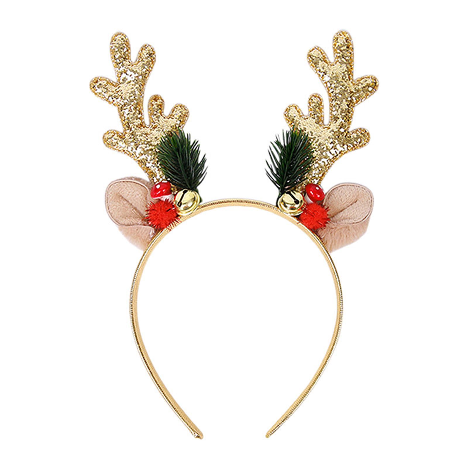 WRBAJIS Christmas Headband Glitter Reindeer Antlers Hair Bands Deer Ears Headpiece Christmas Hair Accessories for Women Girls Winter Festival Holiday