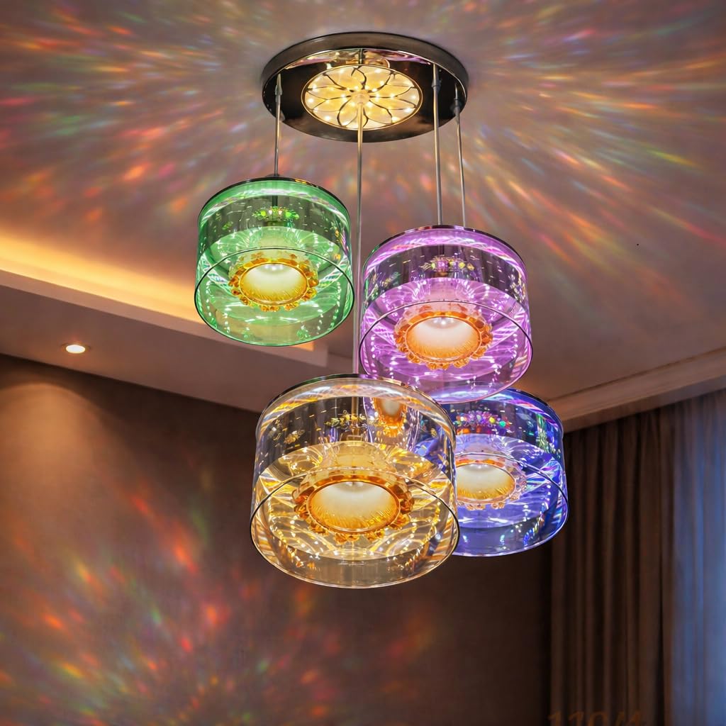TRIPPING Modern 4-Light RGB Crystal Pendant Chandelier – Multicolor LED Hanging Ceiling Light with Cylindrical Glass Design, Decorative Lighting for Living Room, Dining, Café & Hotel Interiors-image-15