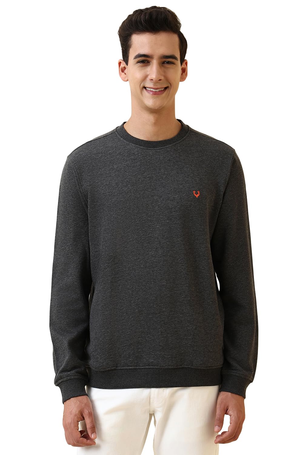 Allen Solly Men's Crew Neck Sweatshirt (ASSTQRGFE78264_DARK GRAY_M)