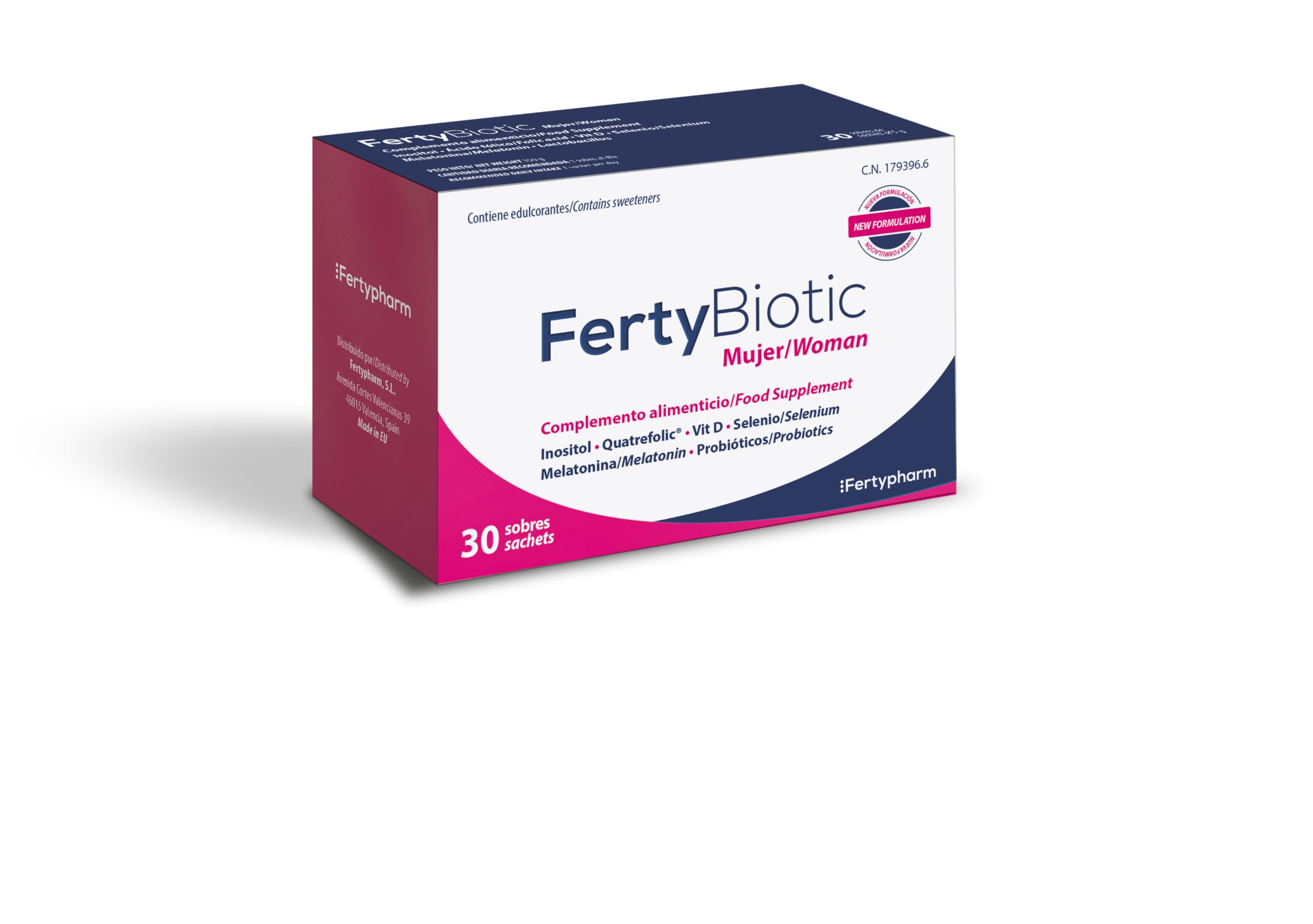 FERTYBIOTIC MUJER | Complemento alimenticio | Inositoles, Ácido Fólico (Quatrefolic®), Vitamina D, Selenio, Melatonia y Probióticos | 30 Sobres