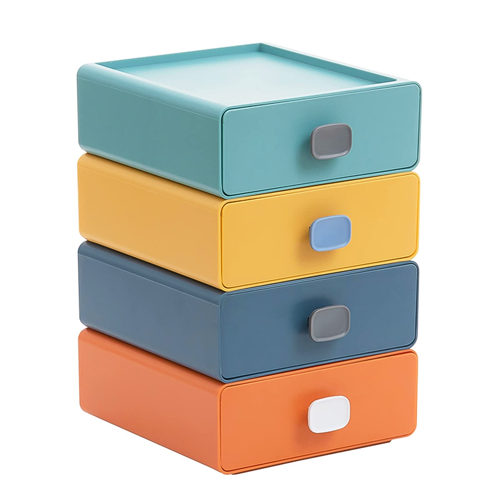 4Pcs Stackable Plastic Storage Drawers - Plastic Drawer Organizer - Desktop Storage Box with Drawers - Storage Box Makeup Drawers for Office School and Home (Mixed color, Solid color)