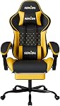 SUKIDA Yellow Gaming Chair Massage - Gamer Chair Adult Gamers Choice Size Cool Big People, PC Video Game Ergonomic Gamingchair with Footrest, Racing Office Computer Reclining Comfortable Recliner