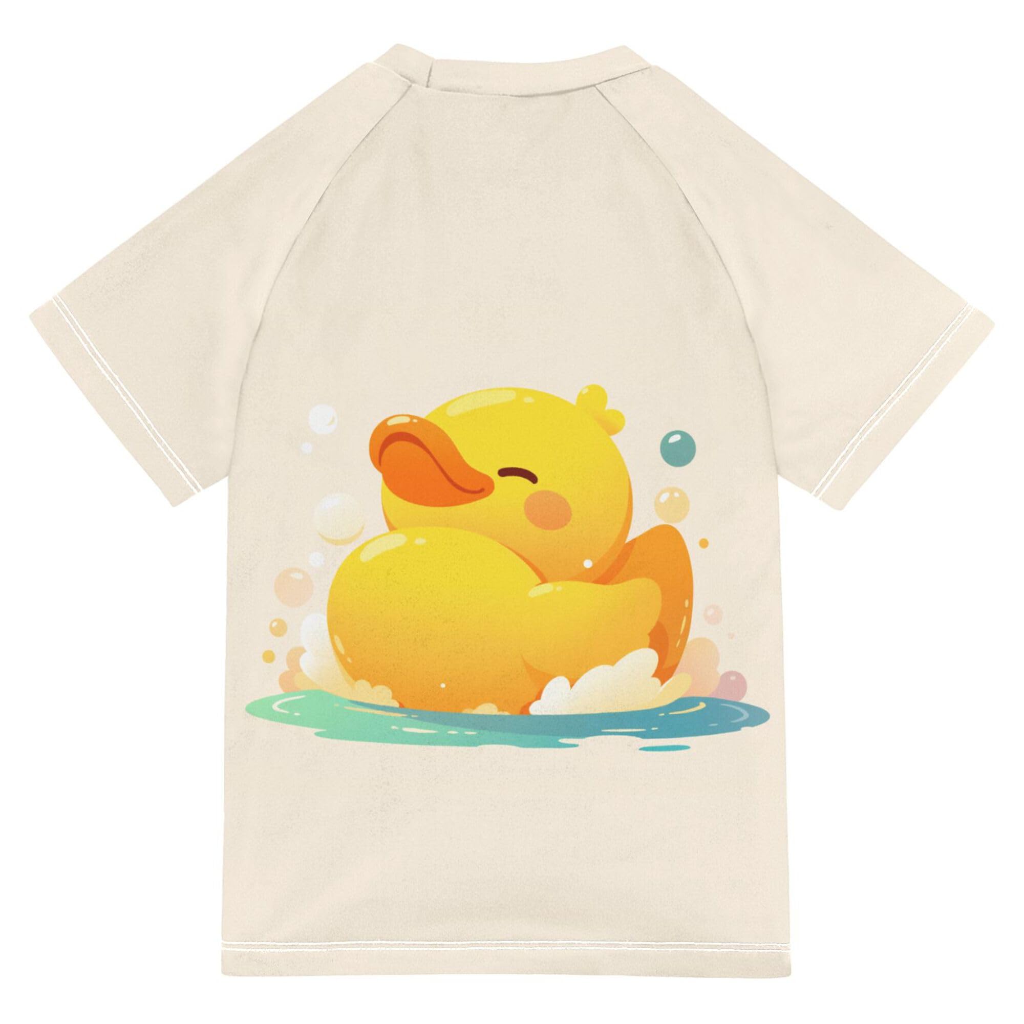 Yellow Duck Pattern Girls Bathing Suit UV Protection Teen Rash Guard Swimsuit Swimwears Athletic Tops for Toddler Boy 11-12Y