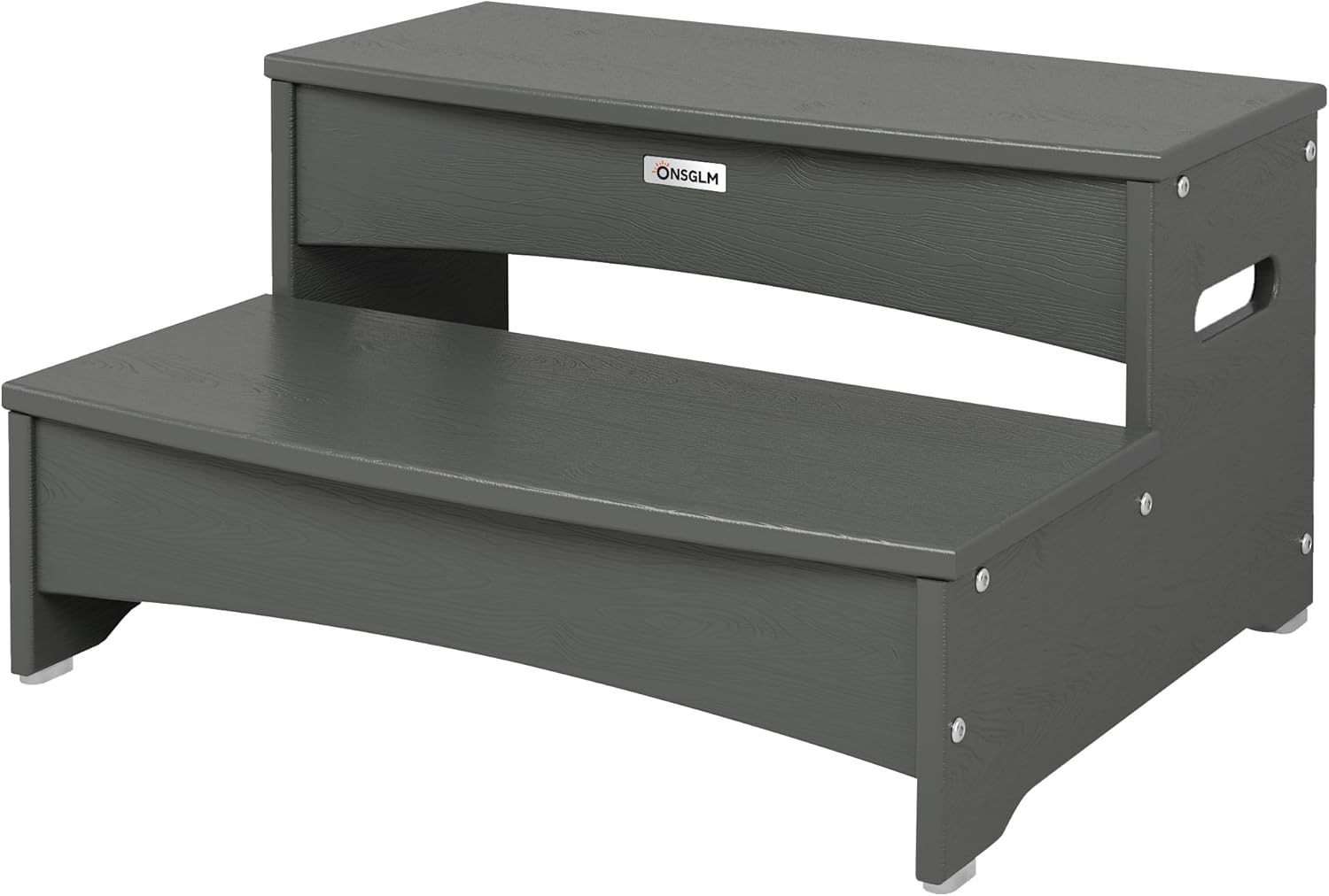 25" Hot Tub Steps, HDPE Waterproof Hot Tub Stairs, Heavy Duty Outdoor 2-Step Stool, 600LBS Capacity Non-Slip Wooden Textured Spa Steps with Anti-Slip Feet, Multi-Use Porch Step, Gray