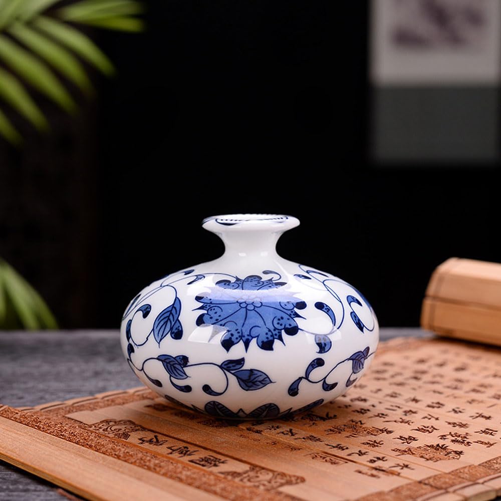 asdchZen Mini Vases Flower Decor Vintage Chinoiserie Flower Vase Blue And White Porcelain Vase Hydroponics Planter Flower Arrangement Container Dried Plant Holder Vase,C