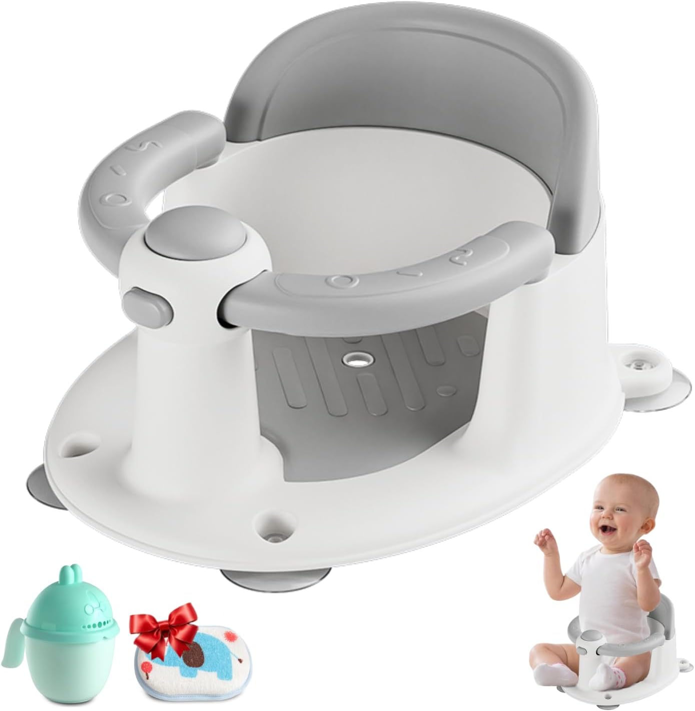 Trankerloop Baby Bath Seat for Babies 6 Months & up, Non-Slip Toddler Bath Seat for Baby & Newborn, Sit Up Bath Seat for Baby,Grey