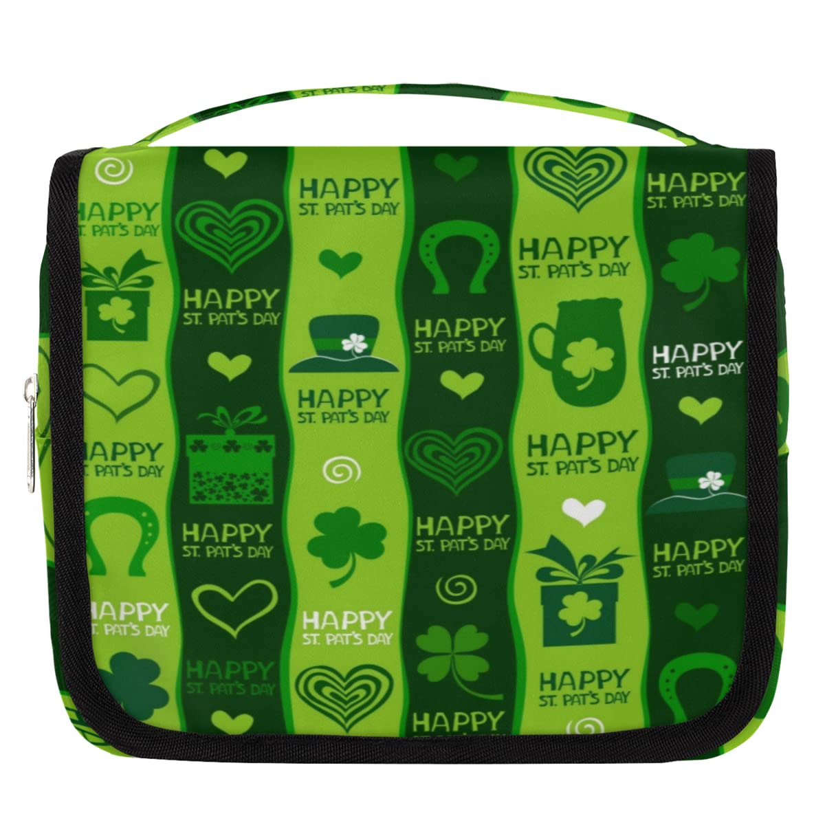 Happy St. Patrick's Day - Neceser de viaje con tréboles felices, bolsa de lavado unisex para colgar artículos de tocador cosméticos, multicolor, Talla única