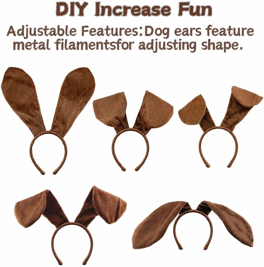 Brown Dog Ears and Tail with Nose Bow Tie Dog Ear Headband image 3