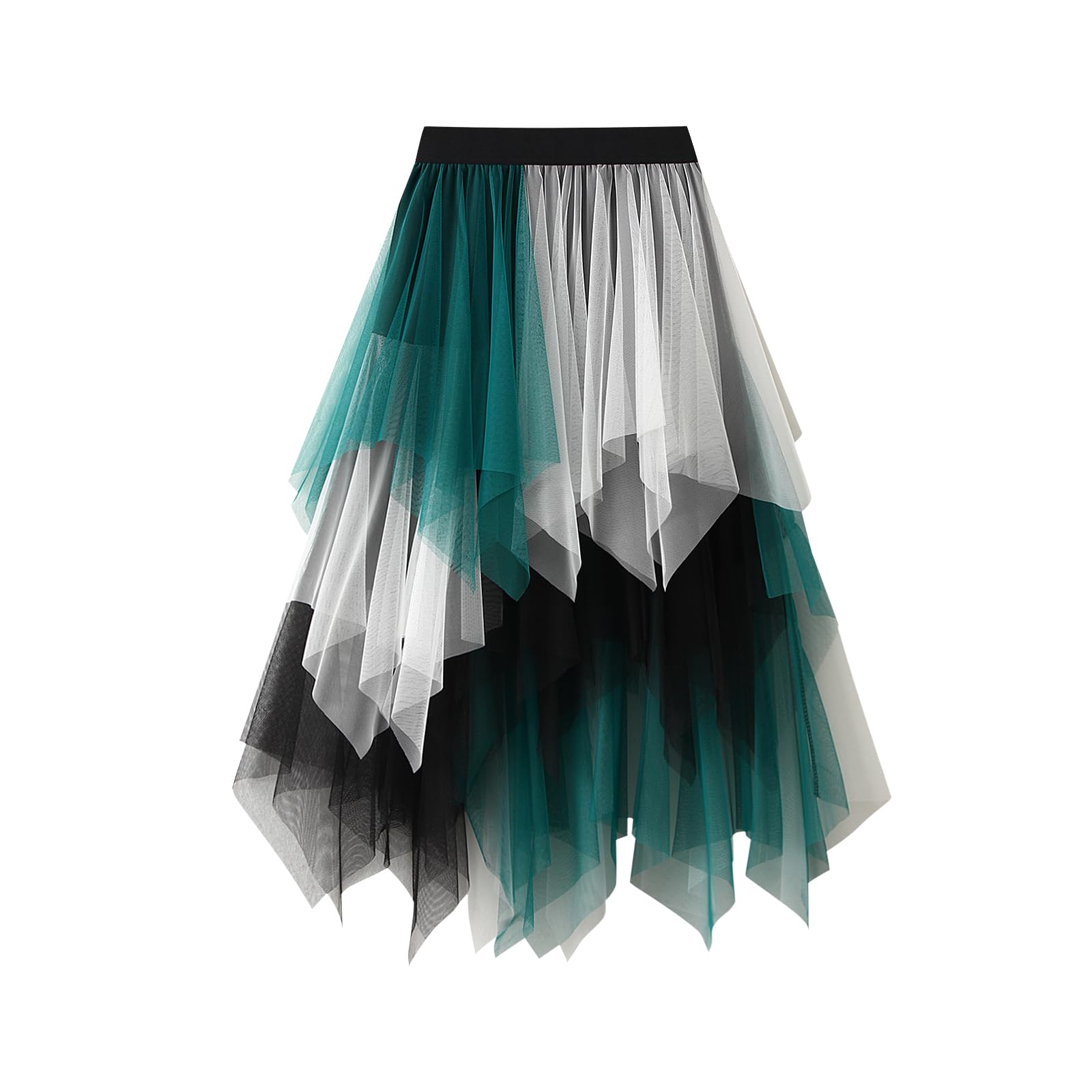 Jeroziyant Women's White Green Tulle Layered Underskirt Ballet Tutu Prom Party Pleated Dress A-Line Midi High Waisted Skirt (Polyester, )