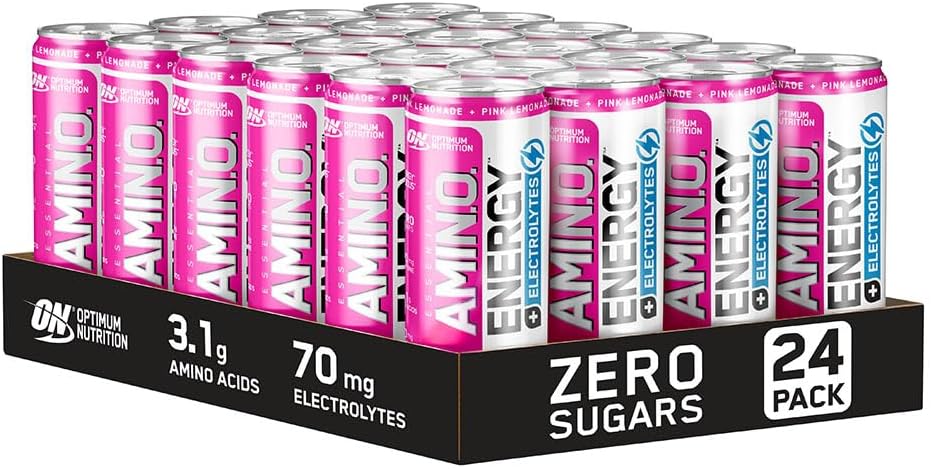 Essential Amino Energy + Electrolytes, Ready to Drink Sugar Free EAA Energy Drink with Electrolytes and Caffeine, Workout Supplement for Men and Women, Pink Lemonade, 24x250 ml