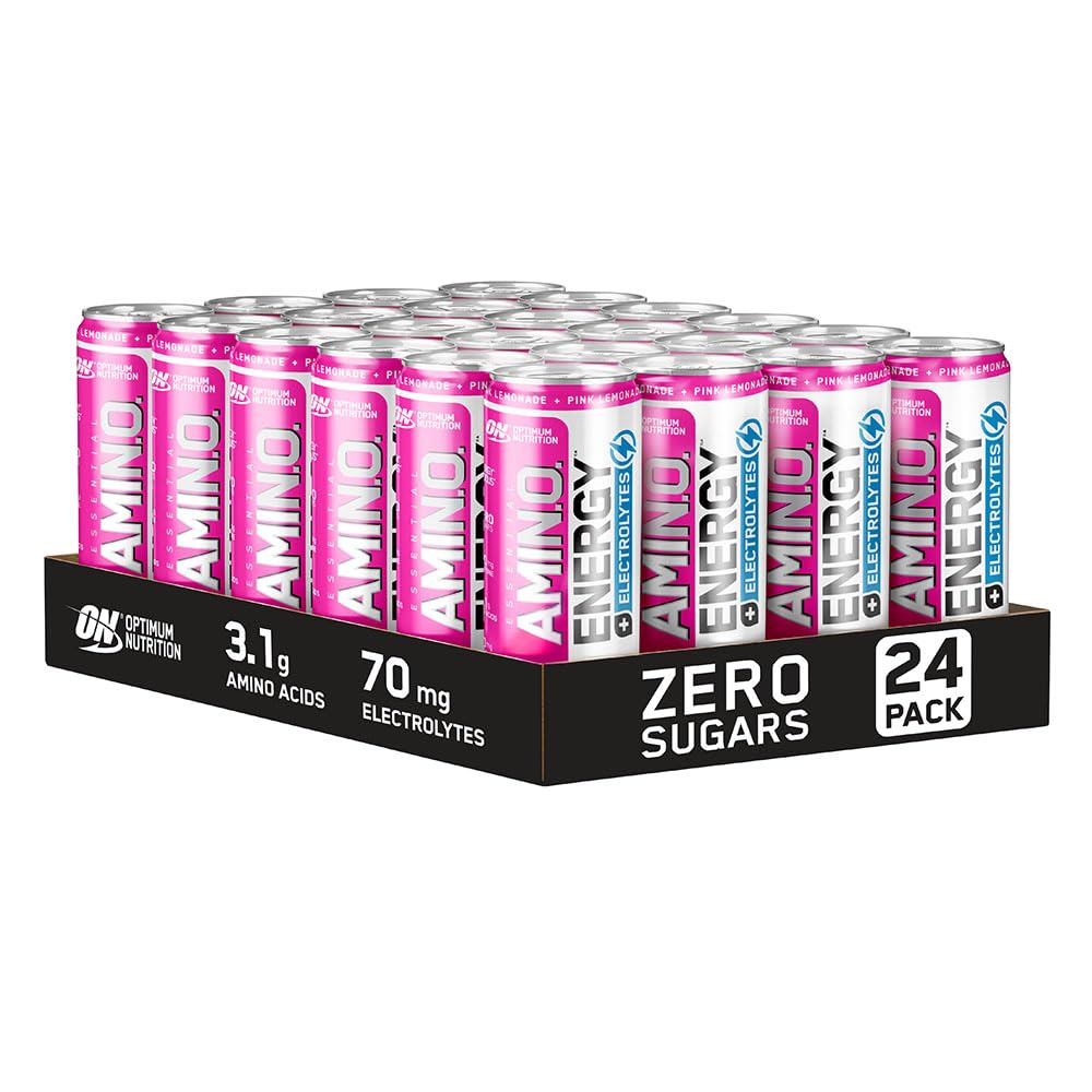 Optimum NutritionEssential Amino Energy + Electrolytes, Ready to Drink Sugar Free EAA Energy Drink with Electrolytes and Caffeine, Workout Supplement for Men and Women, Pink Lemonade, 24x250 ml