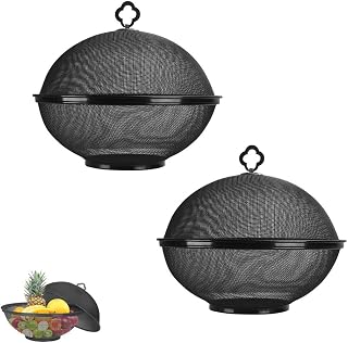 Metal Mesh Fruit Bowl with Lid & Basket - Fruit Fly Proof Kitchen Counter Storage for Fruits & Veggies (Black/2PCS)