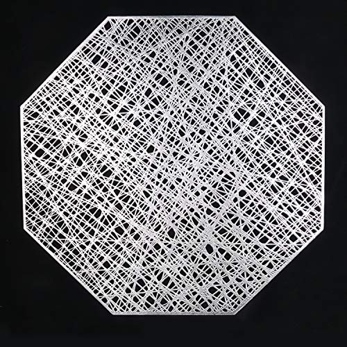 UArtlines Octagonal Placemats Hollow Out Mats Vinyl Non-Slip Heat Insulation Kitchen Table Mats Octagonal Silver 6pcs