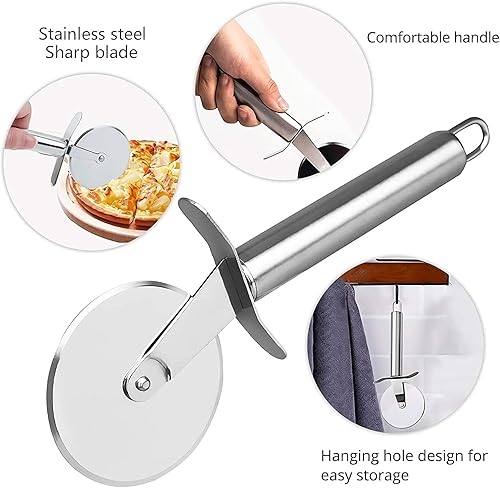 Miniatura 2 de Cortador de pizza rueda cortadora de pizza de acero inoxidable 304 rebanadora de pizza súper afilada con mango antideslizante fácil de limpiar corte