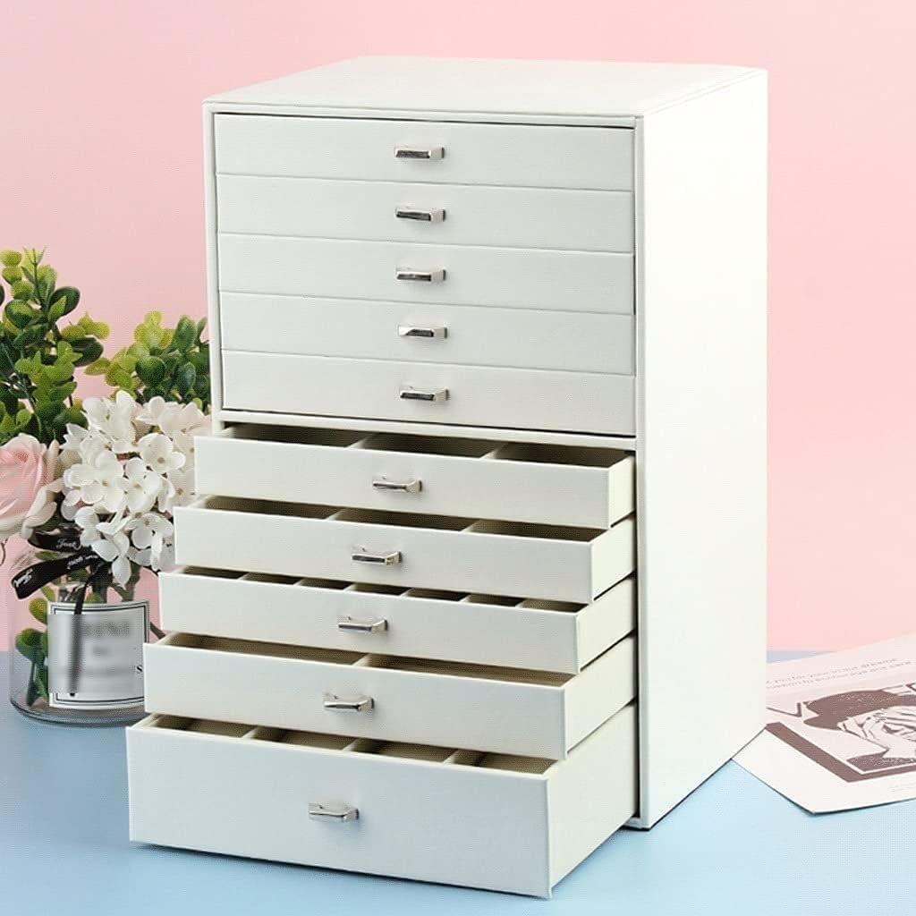 Joyero Cajas De Joyería Caja Organizadora De Joyas Extra Grande De 10 Capas Con Cajón Pendientes De Cuero Sintético Anillos Estuche Con Bandeja Para Collares Para Mujeres. Organizador De Joya(Color:D)