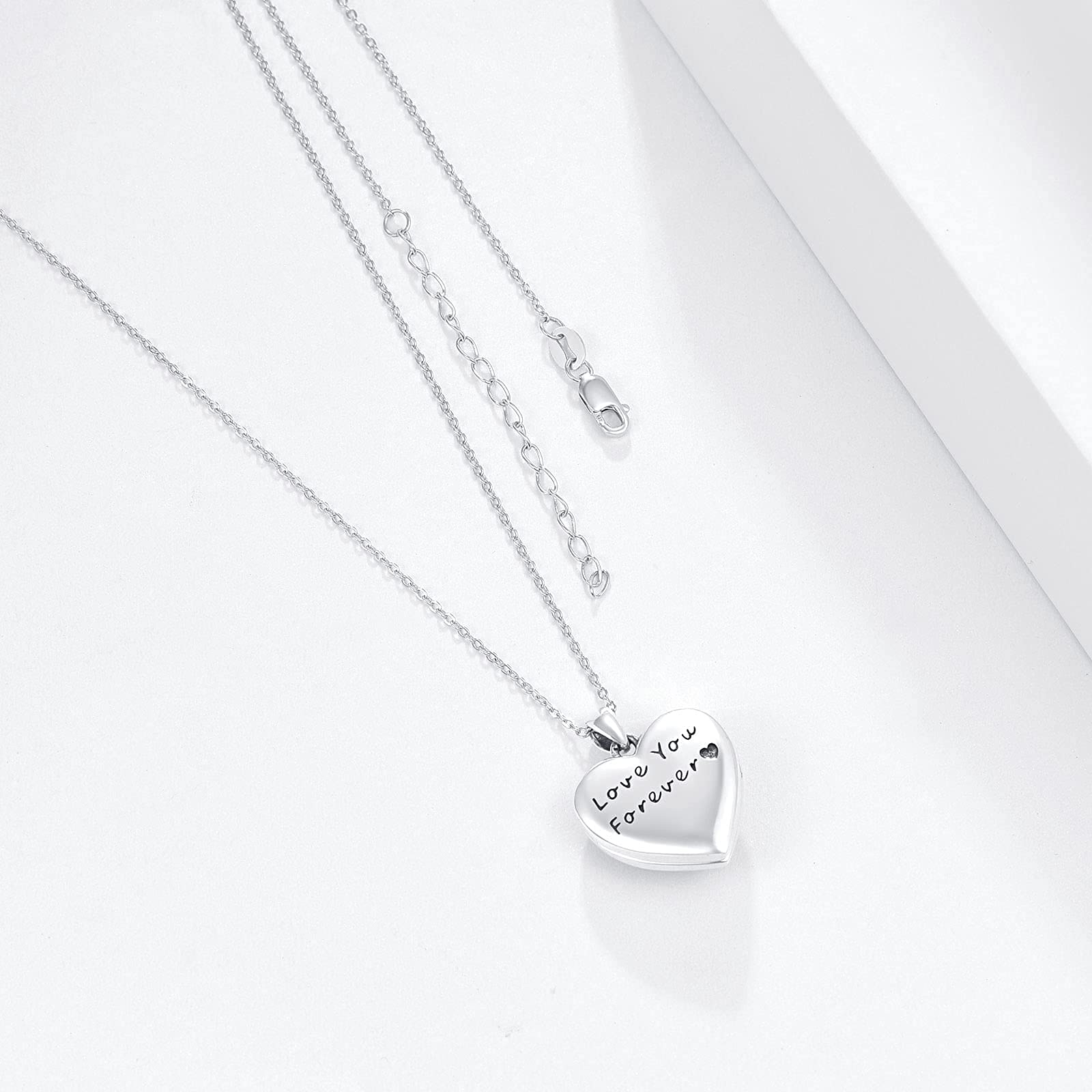Herz Medaillon Kette Damen 925 Sterling Silber Mondstein Opal Medaillon Herz Amulett zum Öffnen 2 Fotos Geschenk für Freundin Frau Mutter Love You Forever