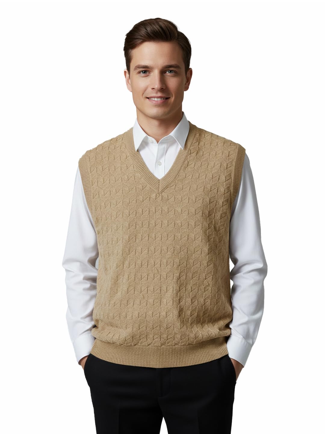venatoria Men Sleeveless Self Design Sweater Winter Knitted Pullover Regular Fit Warm Lightweight-picture-25