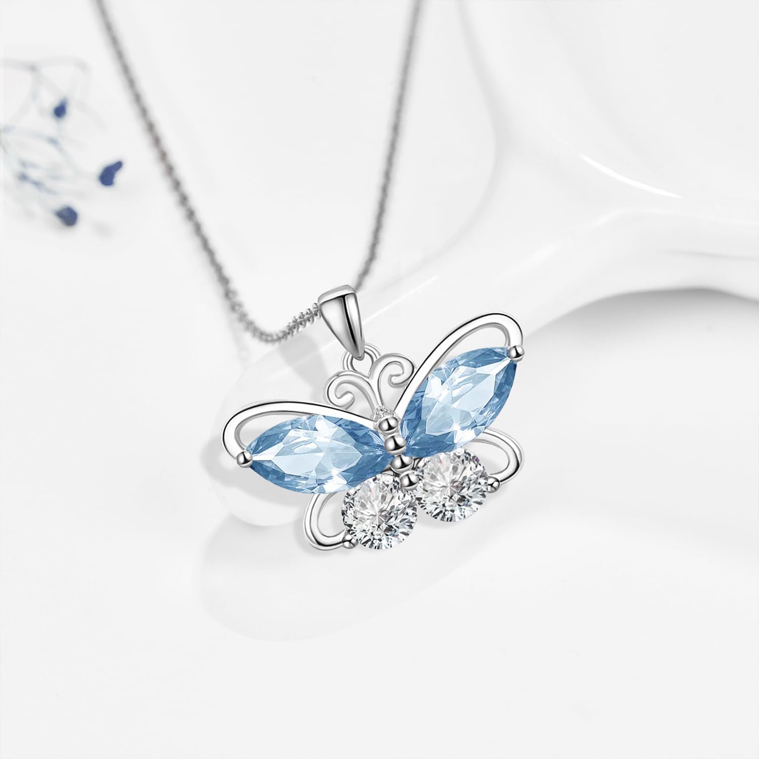 Dreamboat Butterfly Birthstone Pendant Necklace for Women 925 Sterling Silver Cubic Zirconia Jewelry Anniversary Birthday Gifts for Mom Wife Daughter Her - Image 2