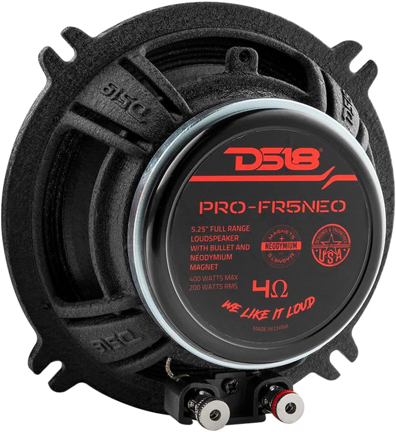 DS18 PRO-FR5NEO 5.25" Car Speaker with Silver Aluminum Bullet 400W Max 200W RMS 4-Ohms Neodymium Magnet. 2 Speakers (Renewed)