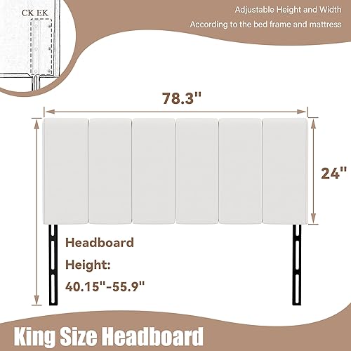 Miniatura 2 de Yongchuang White Headboard King Size Upholstered Faux Leather Headboards King Bed Headboard Adjustable Height Head Board Panels Blanco,Blanco