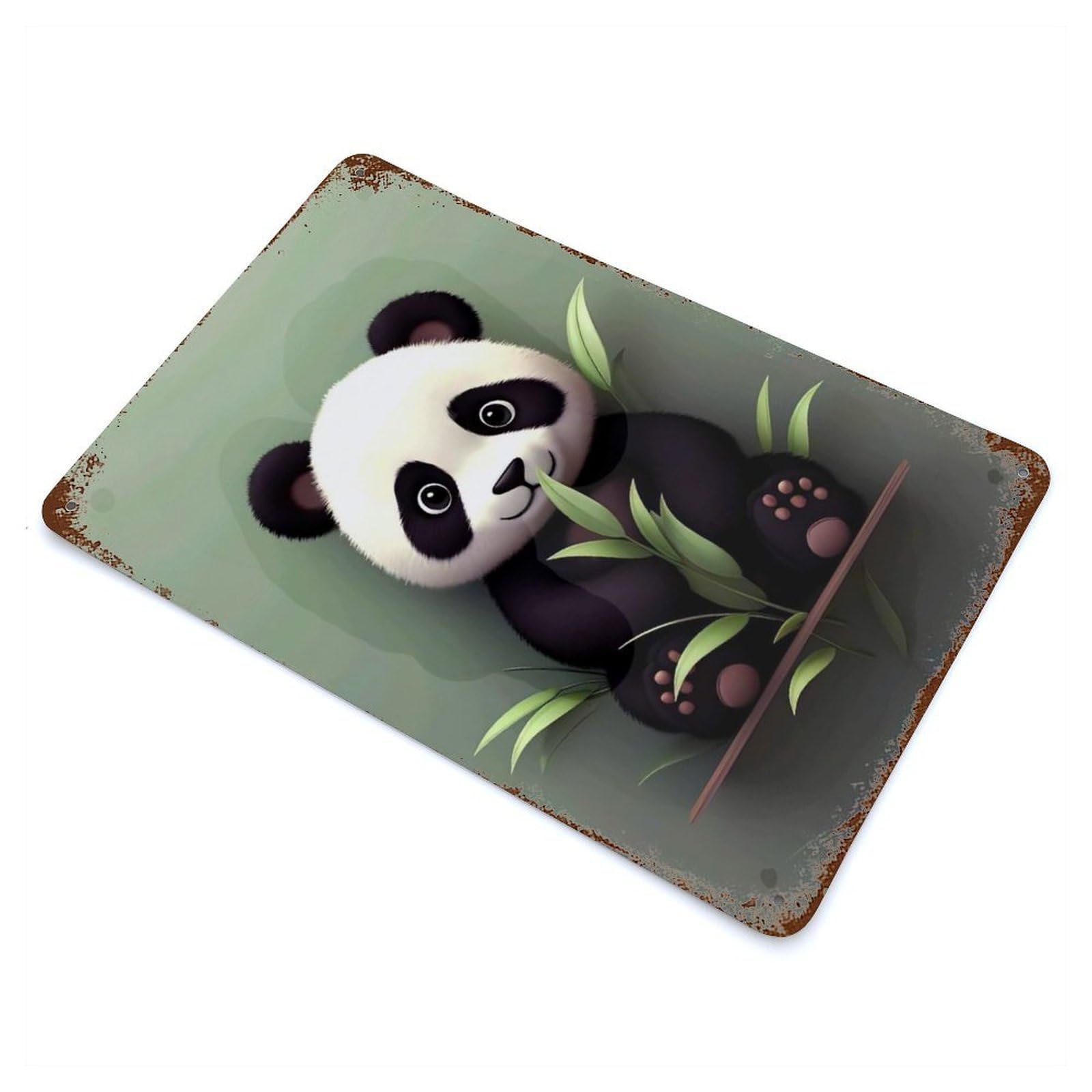 Garage Style Cute Panda with Bamboo Leaves Rusty Metal Tin Sign 11.8"x7.9", Farmhouse Wall Decor for Bar And Workshop