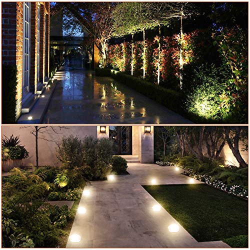 Landscape Lighting LED Well Lights with Connectors 6W Ground Lights IP67 Waterproof Warm White 12V-24V Low Voltage for Driveway, Deck, Step, Garden Outdoor Lighting(8Pack with Connectors)
