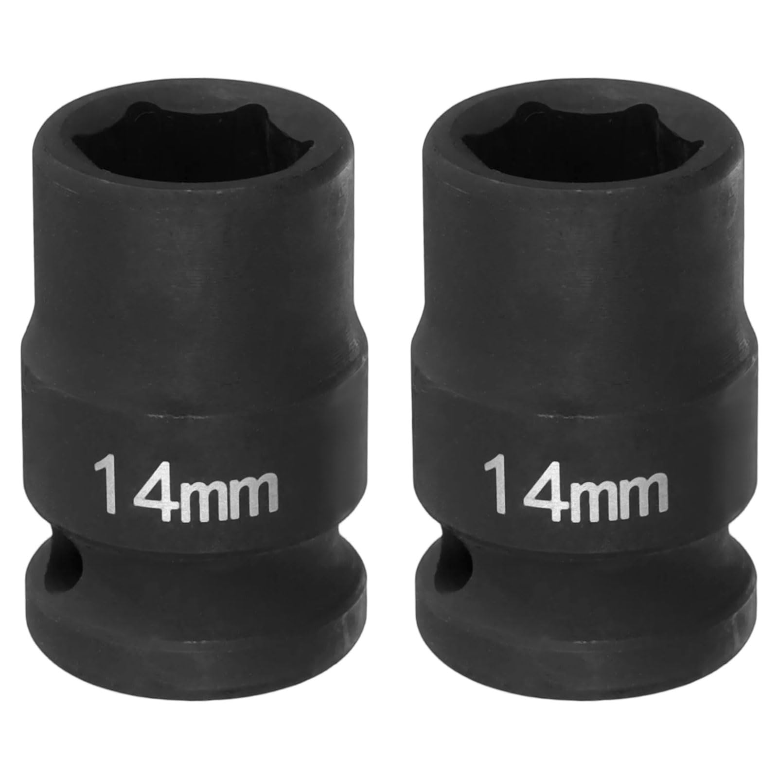 QUARKZMAN 2 nasadki udarowe 6-punktowe 14 mm, 1/2", napęd kwadratowy 1,5" (38 mm), długie nasadki sześciokątne do nakrętek wrzeciona ze stali Cr-Mo fosforanowanej, czarne