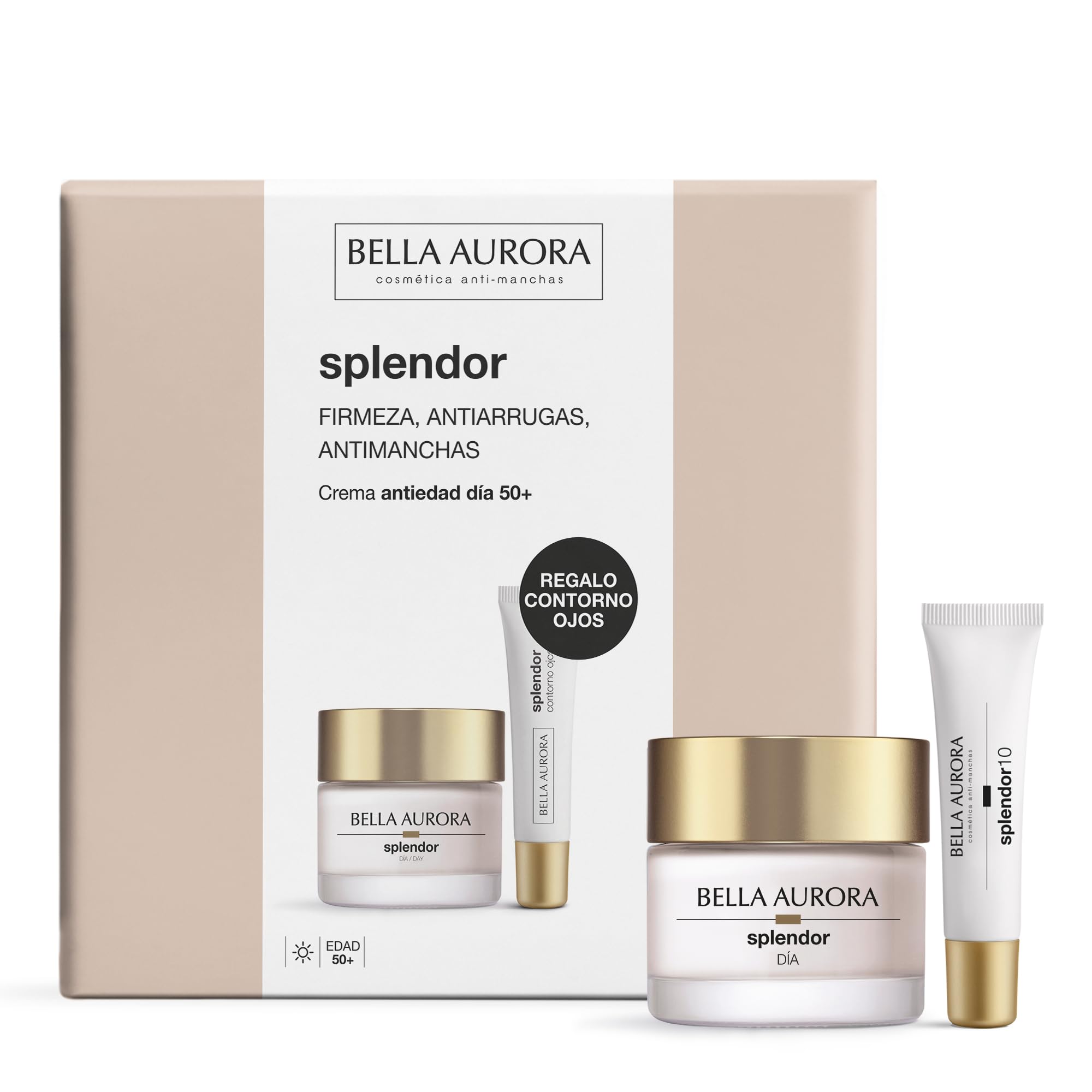 BELLA AURORA - Pack Splendor, Crema Antiedad y Redensificante de Día 50 ml + Contorno de Ojos 15 ml, Tratamiento Antiarrugas y Antimanchas, Cremas Antiedad, a Partir de 50 Años, Efecto Lifting