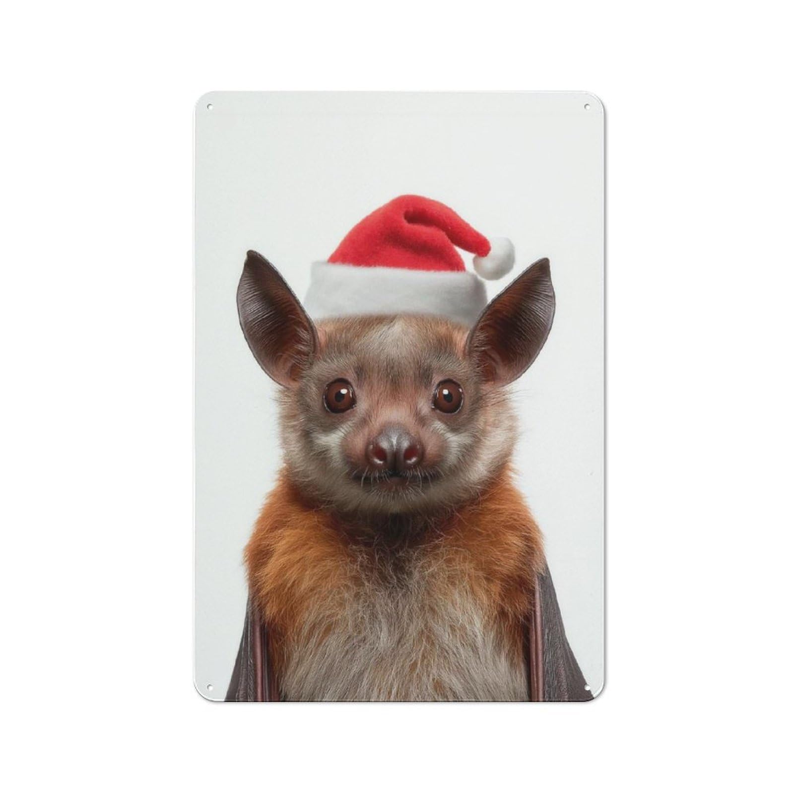 Junmoney Christmas Bat With Santa Hat Metal Plaque 30X20cm With For Hallway Wall, Rustic Decor, For Garage, Workshop And Man Cave Decoration
