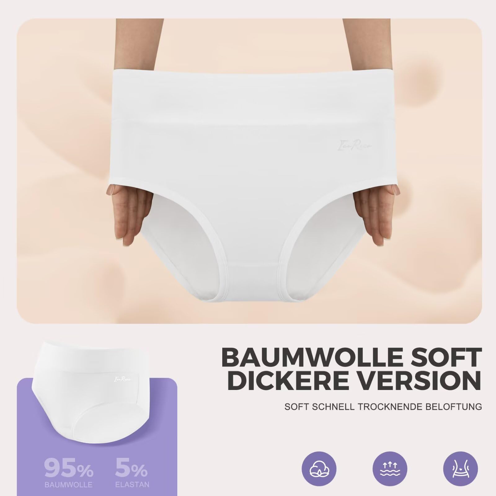 IceReco Mutande Donna Cotone Vita Alta Pacco da 5 Slip Donna Elasticizzato Comode Sexy Morbide Mutandine