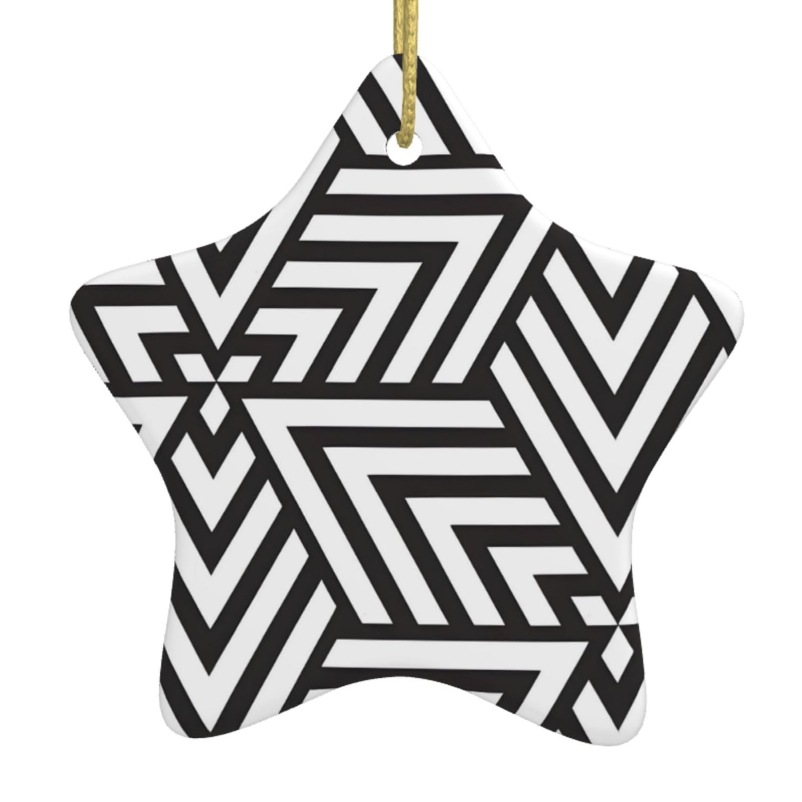 printidea Christmas Ceramic Star Pendant with Punched Holes and Gold Wire Rope, Christmas Tree Home Decoration