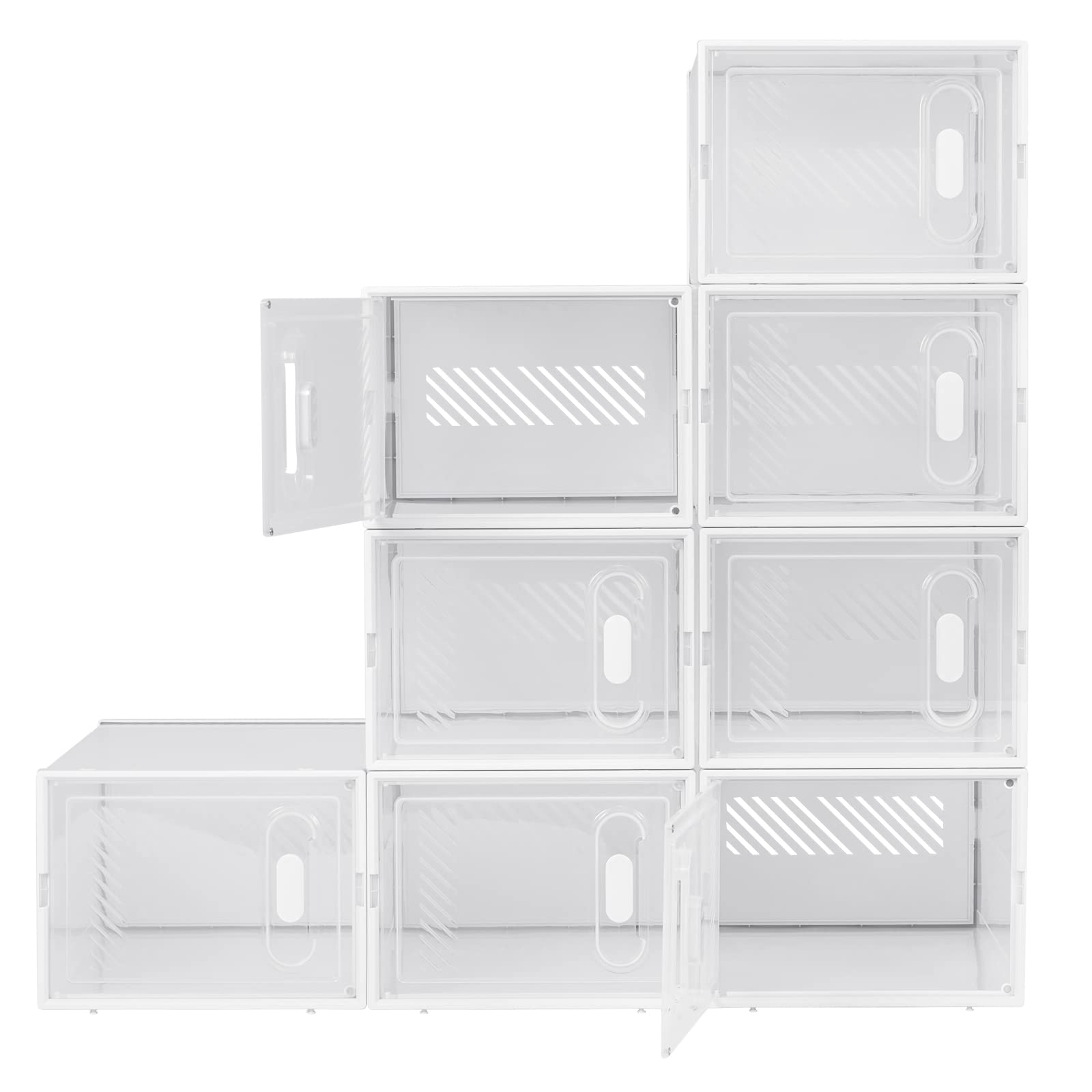 WOLTU Lot de 8 Boîtes à Chaussures Boîtes de Rangement Transparente Boîtes à Jouets en Plastique Pliables et Empilables avec Couvercle, 35x25x19cm (LxlxH)