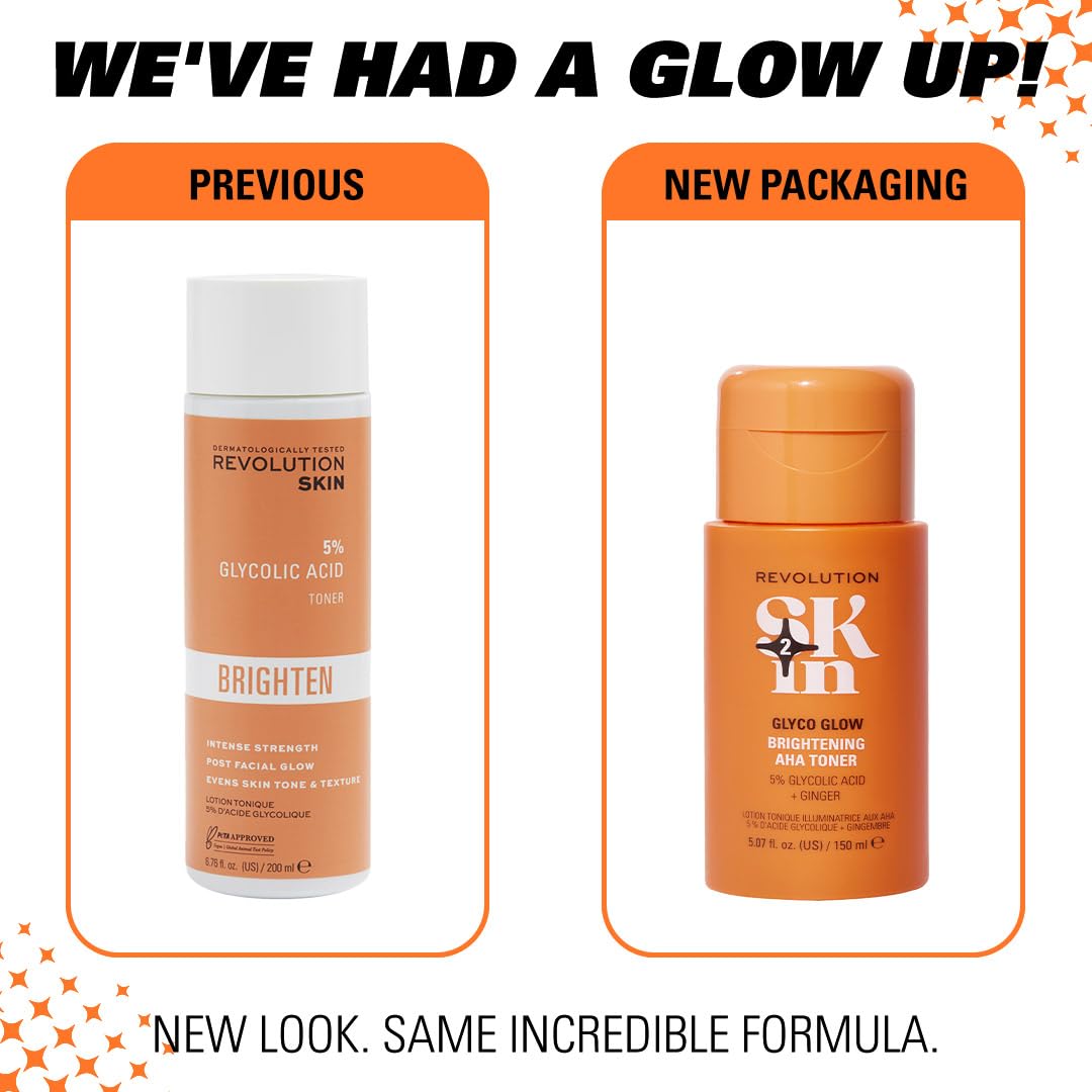 Revolution SKin Glyco Glow rozjaśniający tonik do twarzy, rozświetlający skórę, dla wegan i zwierząt, 150 ml