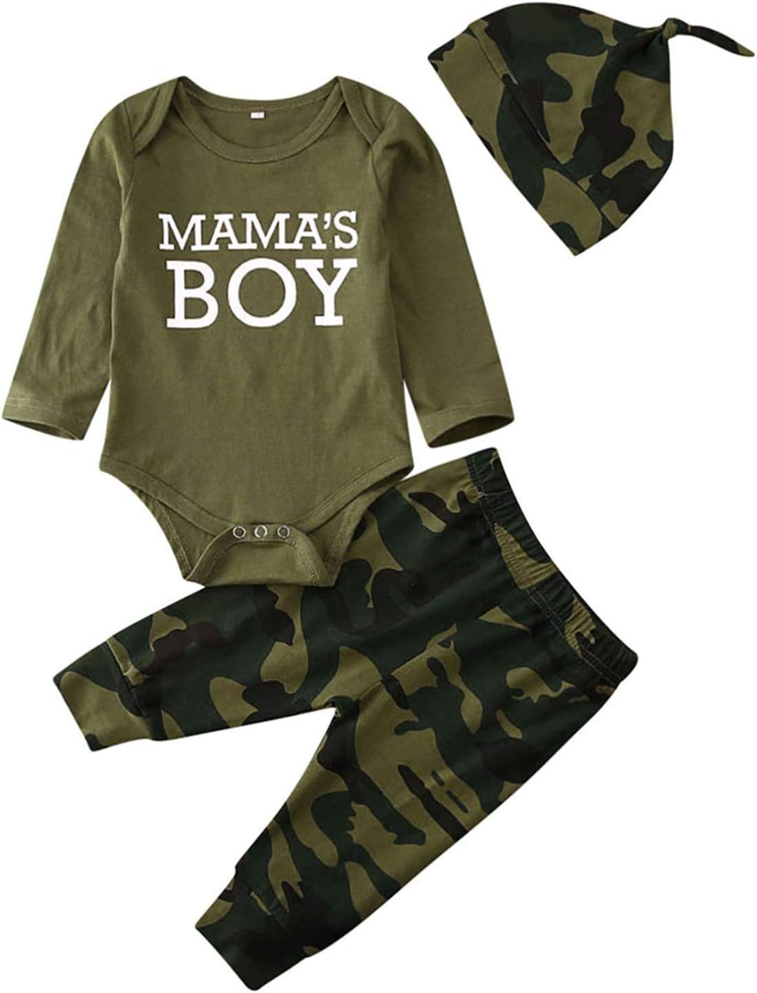 Newborn Baby Girl Clothes Mommy Sayings Top Printed Bodysuits Camouflage Pants+Hats Romper Outfit Set