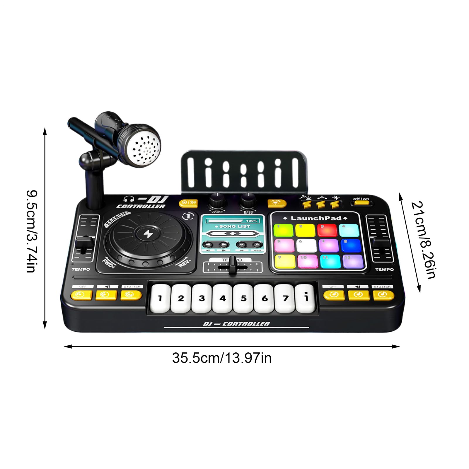 Mixer DJ per bambini - Mixer da 35 cm, giocattolo interattivo, mini DJ | ConsoleDJ elettronica portatile, mixermusicali con effetti sonori colorati per divertimento per feste per principianti, gioc
