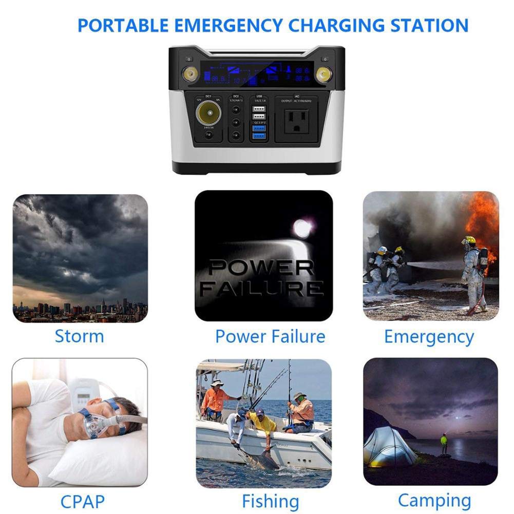 Central eléctrica portátil de 288Wh Batería de Litio Generador Solar de 300W con tomacorriente de 110V AC, QC3.0 USB, 12V / 24V DC, Linterna LED, para el hogar, al Aire Libre, Camping, Pesca